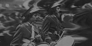 Antique photo of female drummers.